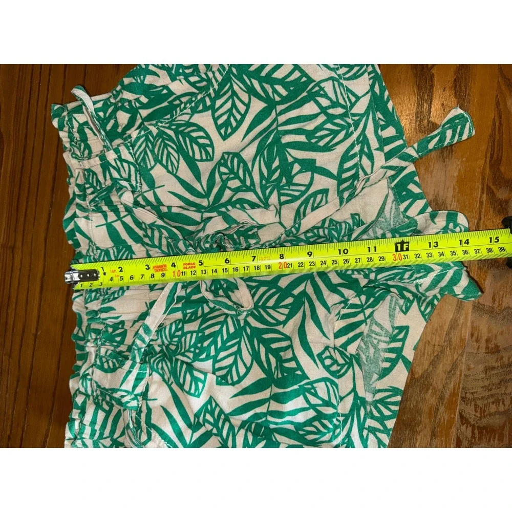 Cali 1850 Green Palm Leaf Linen Blend Paperbag‎ Waist Shorts Small